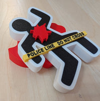 Faux Victim Chalk Outline with Police Tape - Desk Paper Weight/Novelty Pop Art (12.5 x 10 x 5 cm)