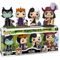 Funko Pop Disney Villains Maleficent, Evil Queen, Cruella De Vil, Captain Hook Glow-in-the-Dark 4-Pack LOW STOCK