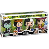 Funko Pop Disney Villains Maleficent, Evil Queen, Cruella De Vil, Captain Hook Glow-in-the-Dark 4-Pack LOW STOCK