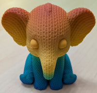 Knitted Effect, Rainbow Colored, Sitting Baby Elephant Decorative Posed Figure/Figurine LOW STOCK