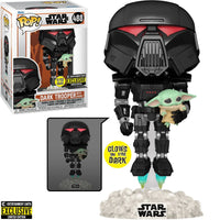 Funko Pop! Star Wars #488 The Mandalorian: Dark Trooper with Grogu Glow-in-the-Dark Exclusive Vinyl Figure 58286 LOW STOCK