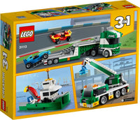 LEGO Creator 3in1 Building Toy Set: Race Car Transporter, Crane Truck, Tugboat w/Crane, 2 Cars 31113 LOW STOCK